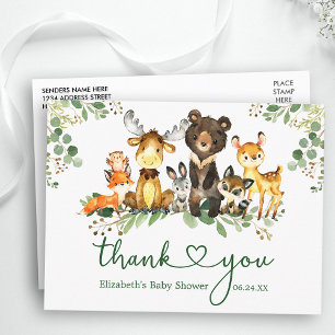Carte Postale Aquarelle Bois Animaux Douche Merci Coeur