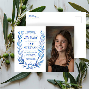 Carte Postale Aquarelle botanique CUSTOM PHOTO Bat Bar Mitzvah