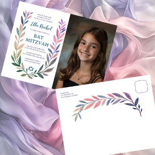Carte Postale Aquarelle botanique PHOTO PERSONNALISÉE Bar Mitzva
