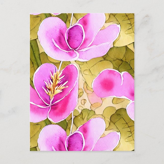 Carte Postale Aquarelle Botanique rose et or Flower (Devant)