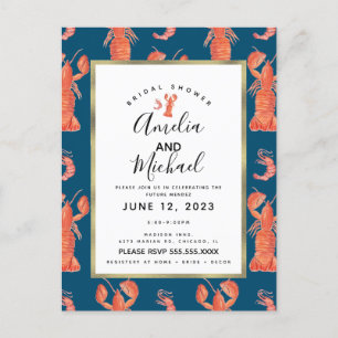 Carte Postale Aquarelle Bouquet Mariée Homard Crevette Écrevisse