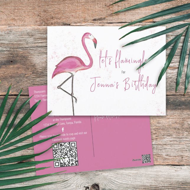 Carte Postale Aquarelle Budget Anniversaire Flamant rose rose si (Créateur téléchargé)