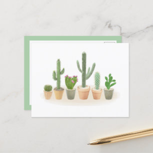 Carte Postale Aquarelle Cactus Planter Cute Cactus Note de ligne