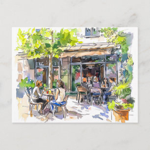 Carte Postale Aquarelle Café d'été à Berlin Kreuzberg