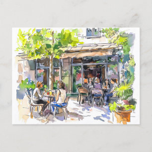 Carte Postale Aquarelle Café d'été Berlin Kreuzberg