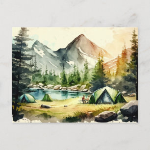 Carte Postale Aquarelle Camping Nature Paysage