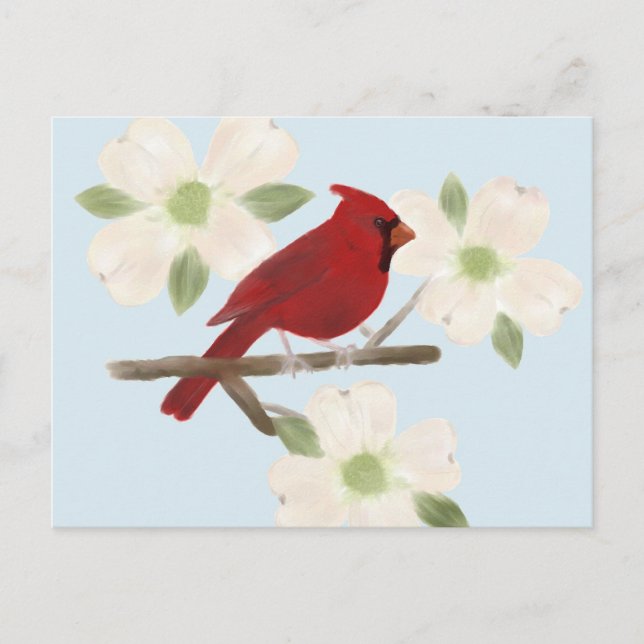 Carte postale aquarelle Cardinal et Cornouiller (Devant)