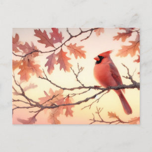 Carte Postale Aquarelle Cardinal et Feuilles d'automne