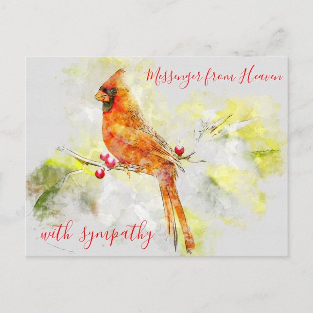 Carte Postale Aquarelle Cardinal Rouge Messager du Ciel (Devant)