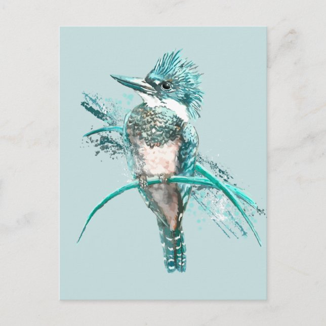 Carte Postale Aquarelle ceinturée martin-pêcheur animal (Devant)