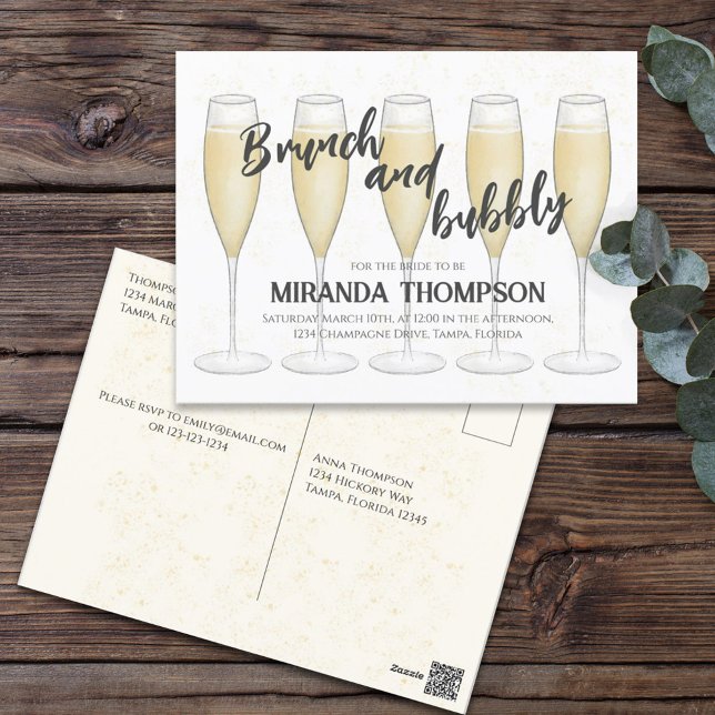 Carte Postale Aquarelle Champagne Fête des mariées Invité Adress (Créateur téléchargé)