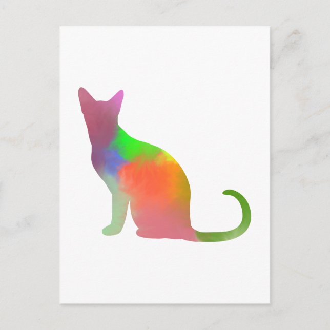 Carte Postale Aquarelle Chat Silhouette (Devant)