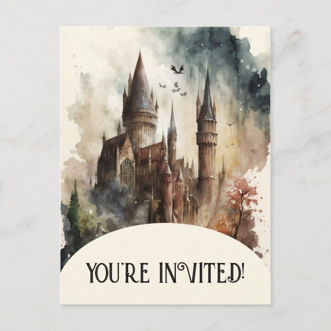 Carte Postale Aquarelle Château Artwork Anniversaire Invitation (Devant)