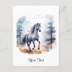 Carte Postale Aquarelle Cheval en Forêt Personnalisé