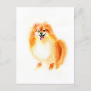 Carte Postale Aquarelle Chien de Poméranie.
