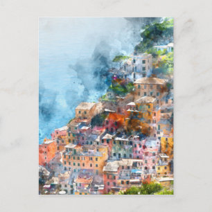 Carte Postale Aquarelle Cinque Terre Italie