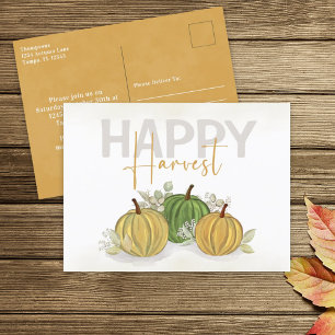 Carte Postale Aquarelle Citrouille simple Gourd Happy Harvest