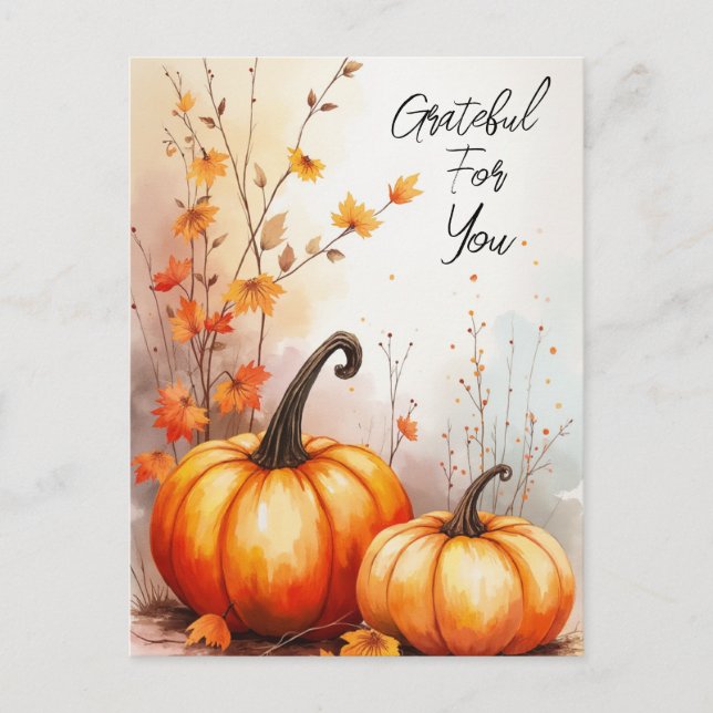 Carte Postale Aquarelle Citrouilles d'Automne Reconnaissant (Devant)