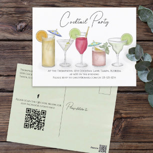 Carte Postale Aquarelle Cocktail Boissons QR Code Social Media
