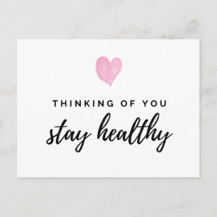 Carte Postale Aquarelle Coeur rose Penser à vous rester en santé