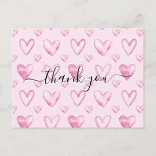 Carte Postale Aquarelle Coeurs Baby shower rose clair Merci
