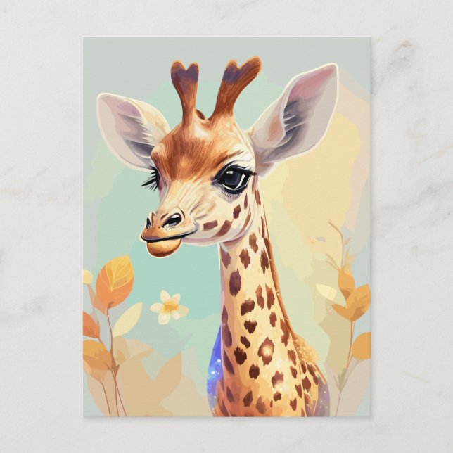 Carte Postale Aquarelle colorée Baby Giraffe (Devant)