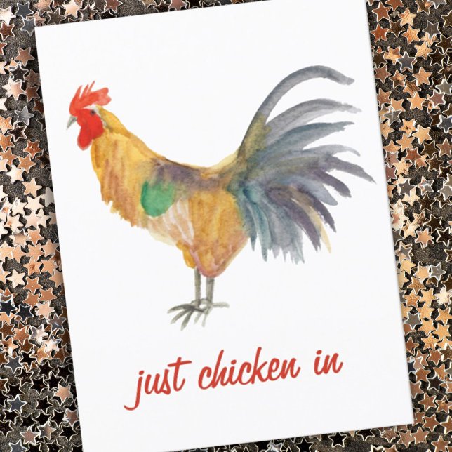 Carte Postale Aquarelle colorée de poulet amusant (Funny postcard with watercolor chicken, handpainted colorful and fun!)