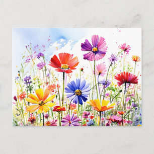 Carte Postale Aquarelle colorée Fleur sauvage Meadow