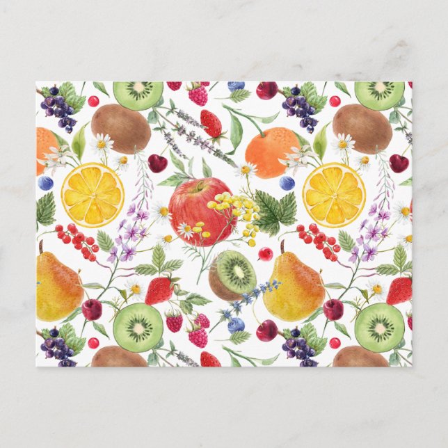 Carte Postale Aquarelle colorée Motif de fruits et d'herbes (Devant)