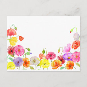 Carte Postale Aquarelle Colorée Poppies fleurs