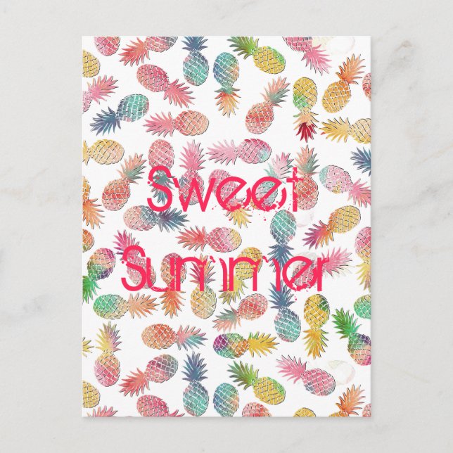 Carte Postale Aquarelle cool "été doux" ananas motif (Devant)