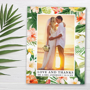 Carte Postale Aquarelle Corail Tropical Floral Amour et Merci