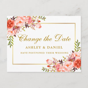 Carte Postale Aquarelle Coral Floral Changement La Date Or