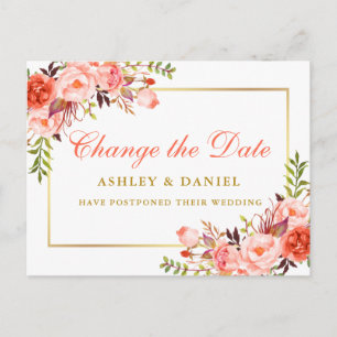 Carte Postale Aquarelle Coral Floral Or Changer La Date