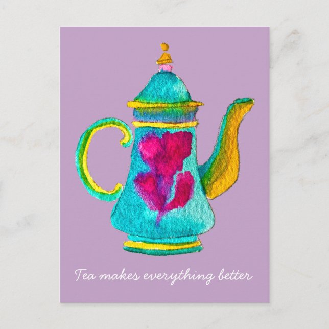 Carte Postale Aquarelle couleur turque teapot (Devant)