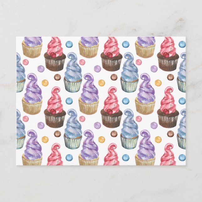 Carte Postale Aquarelle cupcakes colorés (Devant)