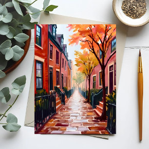 Carte Postale Aquarelle d'automne à Boston Beacon Hill Massachus