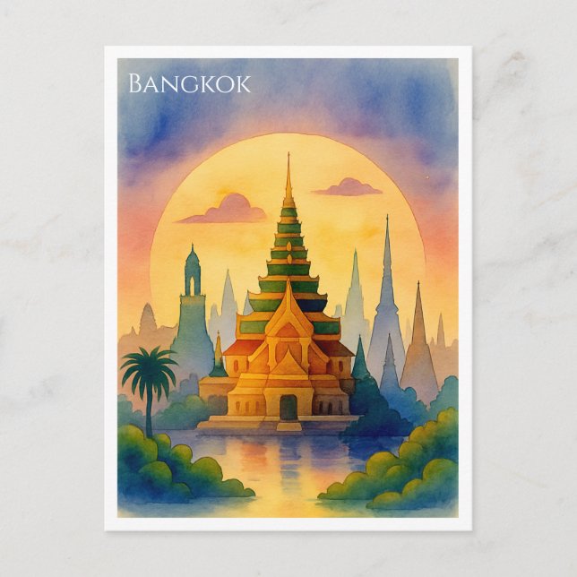 Carte postale aquarelle de Bangkok Thaïlande  (Devant)