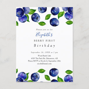 Carte Postale Aquarelle de bleuet d'anniversaire de la baie mign