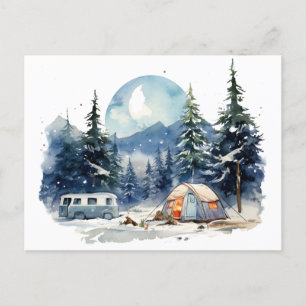 Carte Postale Aquarelle de camping d'hiver