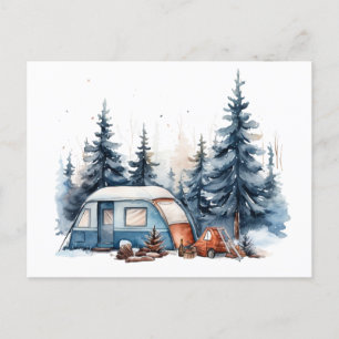 Carte Postale Aquarelle de camping d'hiver