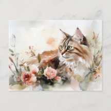 Carte postale aquarelle de chat