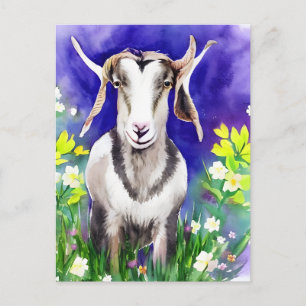 Carte postale aquarelle de chèvre de Pâques printa