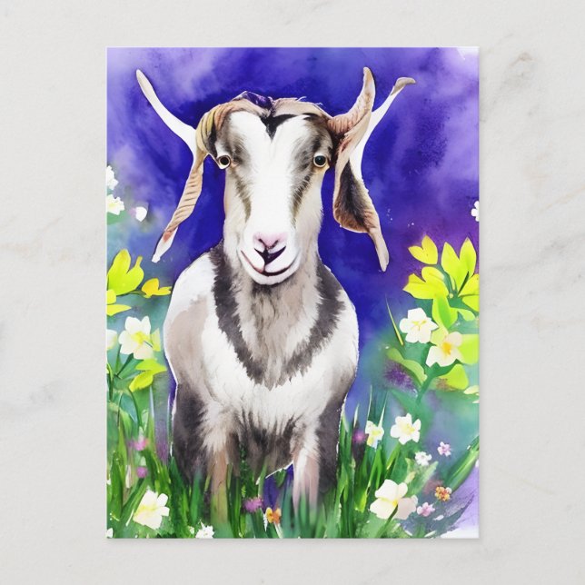 Carte postale aquarelle de chèvre de Pâques printa (Devant)