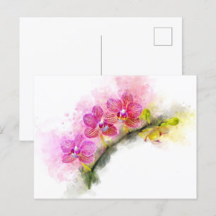 Carte Postale Aquarelle de fleur d'orchidée - rose wb 01