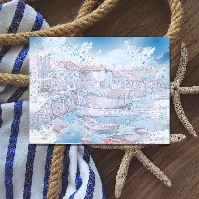 Carte Postale Aquarelle de Grunge Art des bateaux dans le port (Créateur téléchargé)