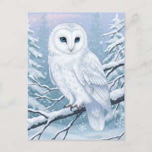 Carte postale aquarelle de harfang des neiges en f