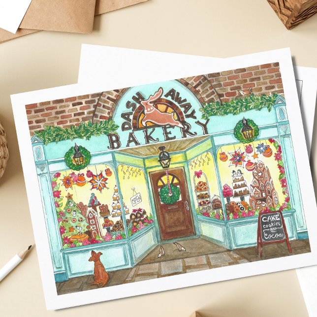 Carte Postale Aquarelle de la boulangerie de Noël (Créateur téléchargé)