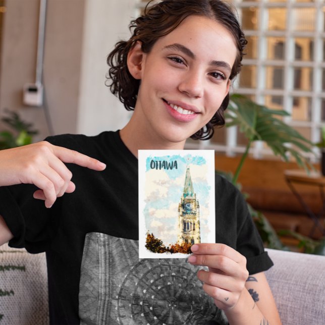 Carte Postale Aquarelle de la Colline du Parlement Ottawa (ottawa canada parliament postcard)