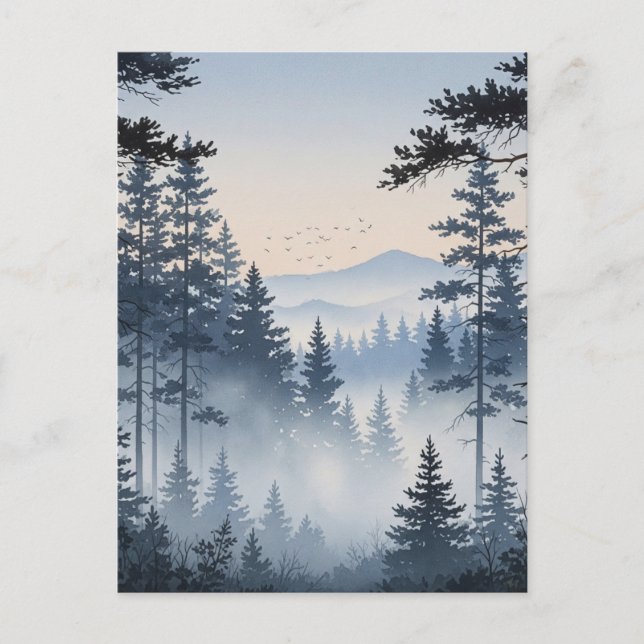Carte Postale Aquarelle de la forêt de pins (Devant)